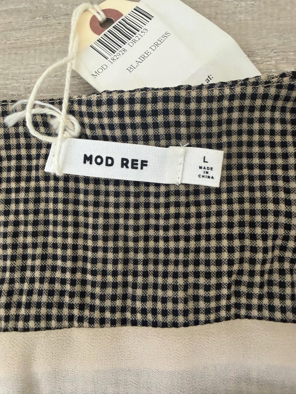 NWT Mod Ref Blaire Gingham Wrap Dress Brown Cream Large - Picture 5 of 8
